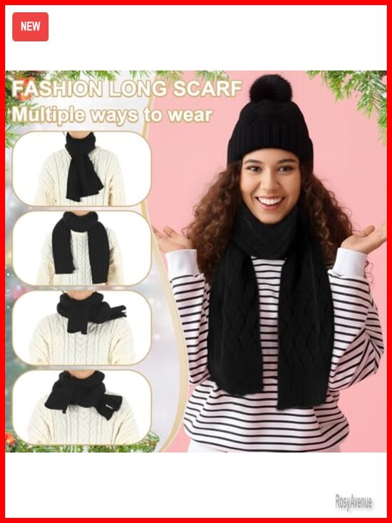 Winter Hat Scarf Gloves Earmuff Set Knit Beanie Touch Screen Gloves Accessories